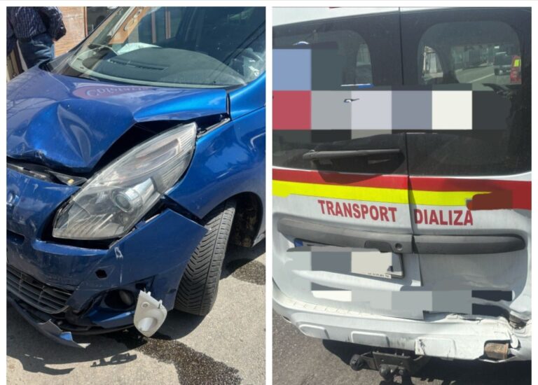 Mașină de dializă, prinsă și bușită într-un accident rutier pe străzile din Argeș