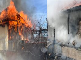Incendiu puternic la o casă bătrânească. Butelie evacuată din interiorul locuinței. Pericol de explozie